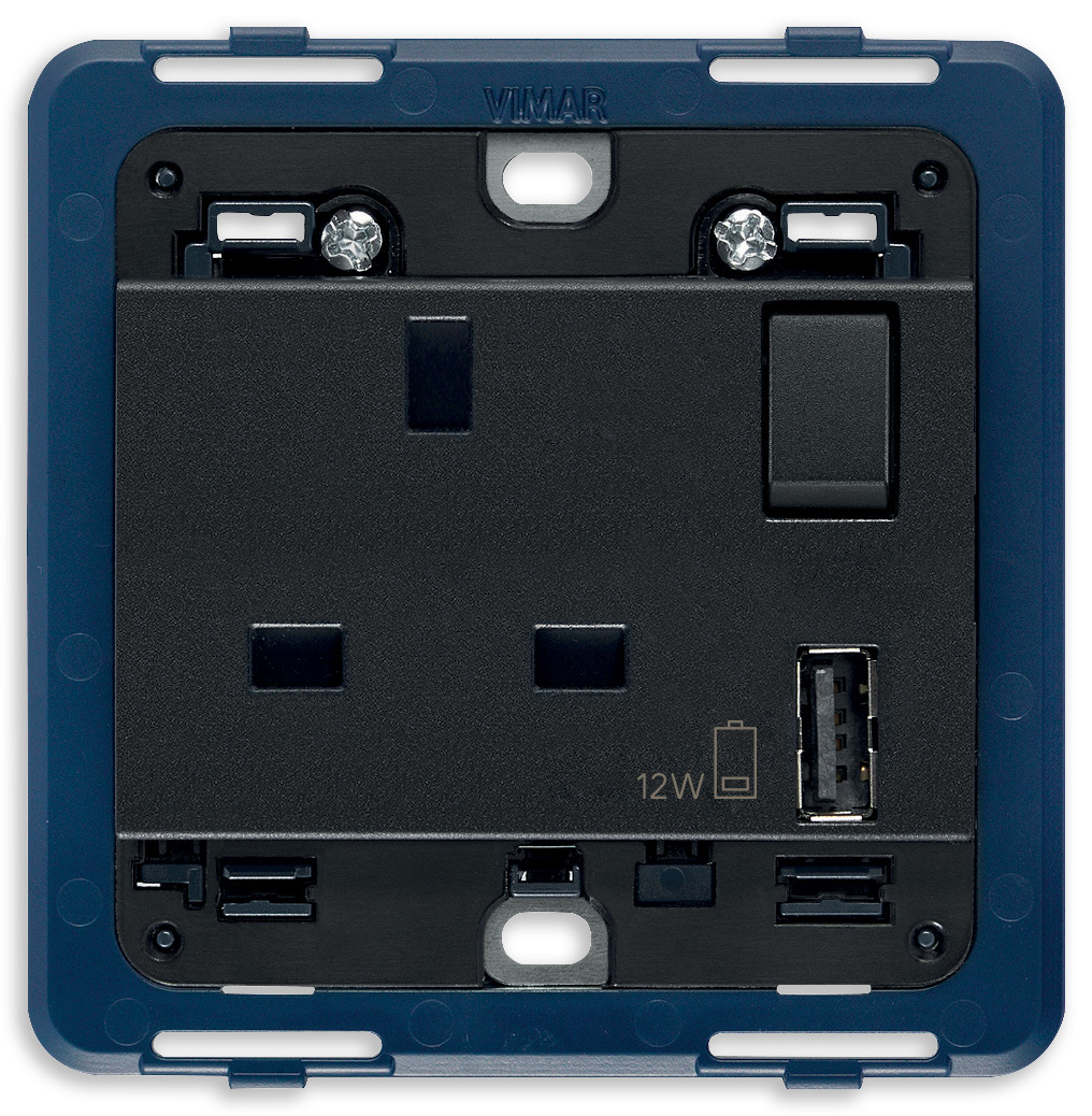 2P+E 13A BS utičnica+prekidač+A-USB siva