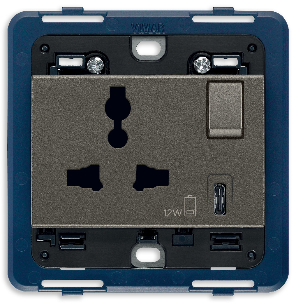 2P+E13A SICURY Multi.+USB C utičnica metalna