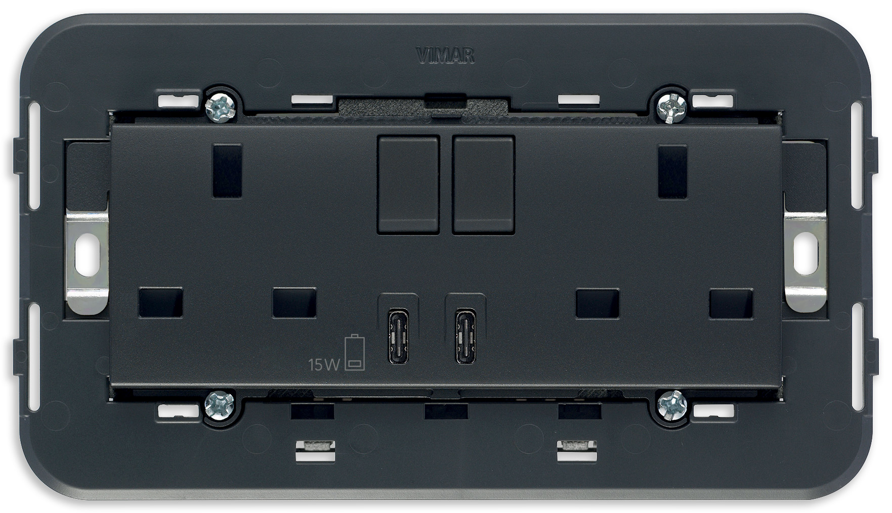 2 2P+E13ABS utičnica+prekidač+C/C-USB siva